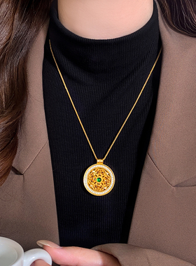 金色微镶八宝罗盘吊坠项链女2025新款高级感轻奢小众长毛衣链配饰