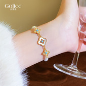 金色微镶贝壳四叶草珍珠串珠手串女轻奢小众精致手链2026新款 手饰