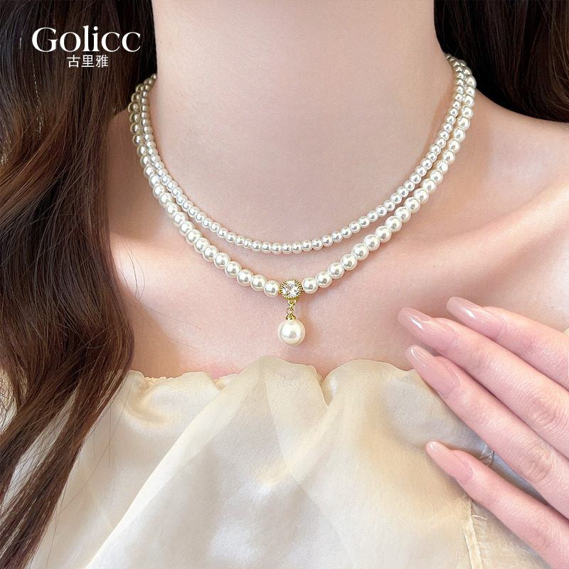 双层叠戴珍珠吊坠项链女款2026新款高级感轻奢小众锁骨链颈链配饰