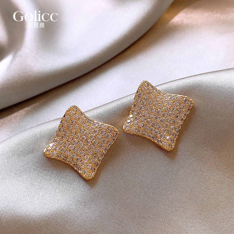 不规则菱形满钻耳钉轻奢高级感