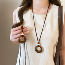 复古长款 棕色圆环吊坠项链女毛衣链大气高档高级感秋冬衣服配饰品