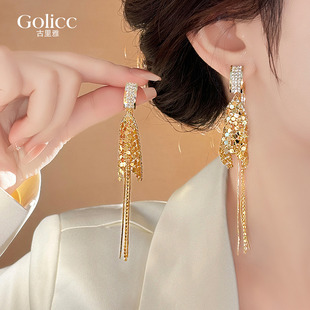 高级感长款镶钻鱼尾流苏亮片耳钉女2026新款爆款耳环小众独特耳饰