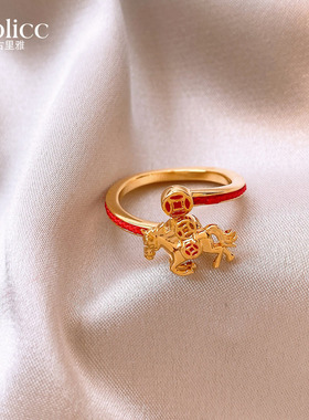 红色可旋转钱币小马戒指女2026新款爆款食指指环轻奢高级感本命年