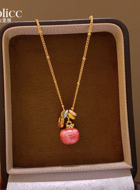 金色串珠小苹果吊坠项链高级感