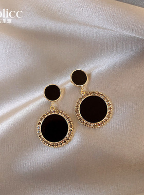 古里雅耳钉黑色耳环2026新款潮高级感韩国网红气质女耳饰纯银银针