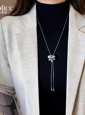 银色烟花珍珠花球可调节项链气质