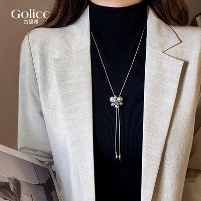 银色烟花珍珠花球可调节项链气质