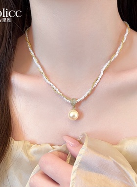 微镶双层缠绕珍珠项链轻奢锁骨链