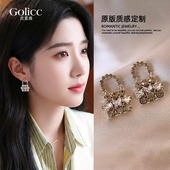 卢昱晓同款 茶色满钻包包耳环女独特漂亮耳钉小众设计感耳饰巨好看