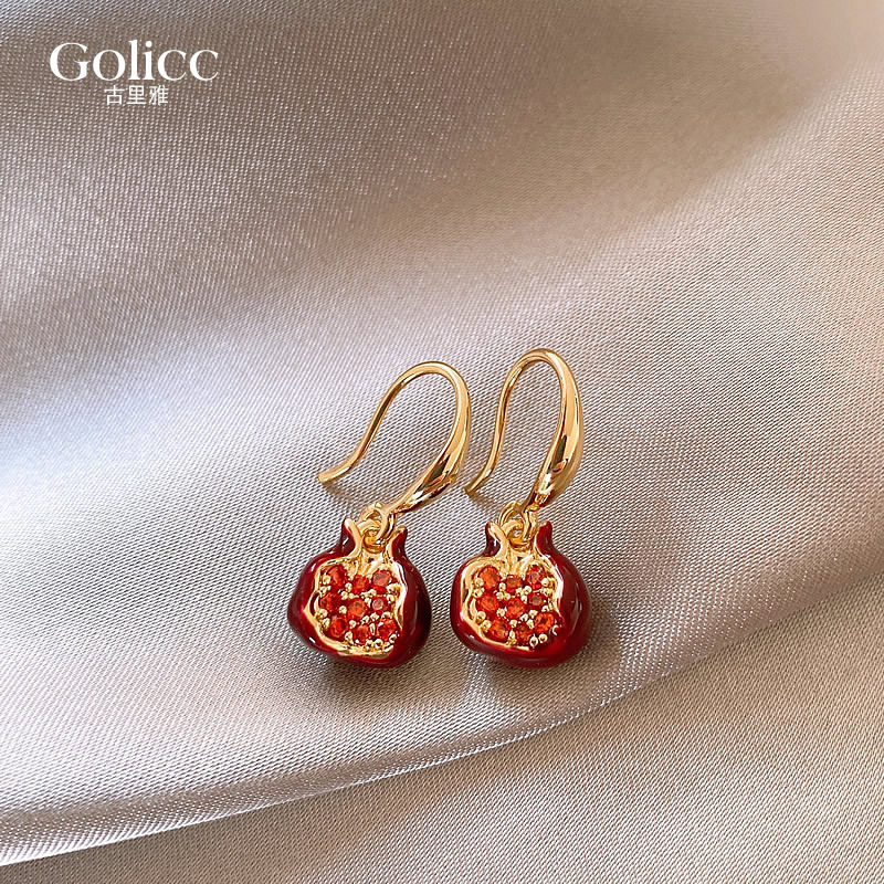金色红石榴耳钩耳环轻奢高级感