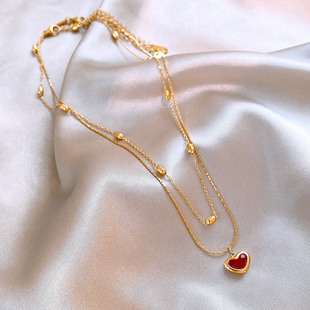 轻奢小众叠戴红色爱心钛钢项链女款2026新款毛衣链锁骨链精致配饰