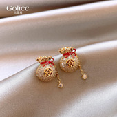 金色福袋耳钉2026年新款 轻奢高级感耳环女新年过年喜庆耳饰品 爆款