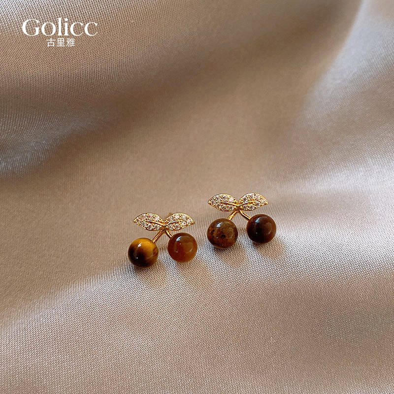 古里雅咖色微镶樱桃耳钉女2025年新款爆款高级感耳环独特漂亮耳饰,饰品/流行首饰/时尚饰品新,耳环,淘宝优惠券,粉丝福利购,淘宝优惠卷