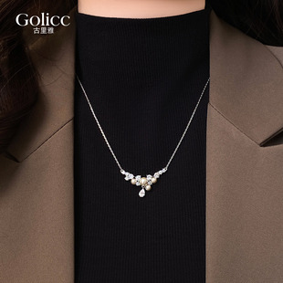 银色水滴锆石珍珠吊坠毛衣项链女高级感轻奢小众马年配饰2026新款