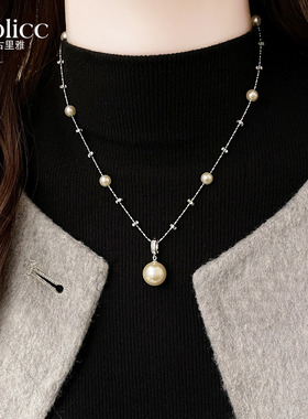 银色满天星大小珍珠毛衣项链轻奢