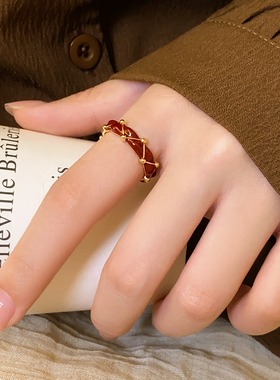 复古红色开口食指戒指女士本命年轻奢高级感2026爆款新年指环配饰