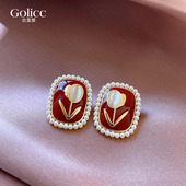 高级感轻奢本命年红色珍珠耳钉女复古2026年新款 精致耳环喜庆耳饰