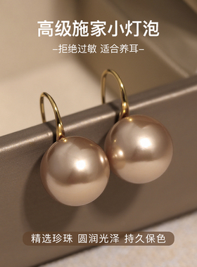 2026新款爆款巧克力色高跟鞋珍珠耳环女轻奢高级感耳钉巨好看耳饰