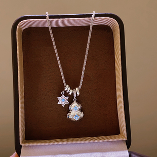 银色碎碎冰绿石星星吊坠项链女2026新款高级感秋冬毛衣链轻奢小众