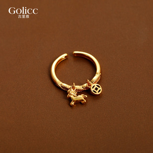 沙金小马钱币开口戒指女2026新款爆款闺蜜食指戒巨好看的小众指环