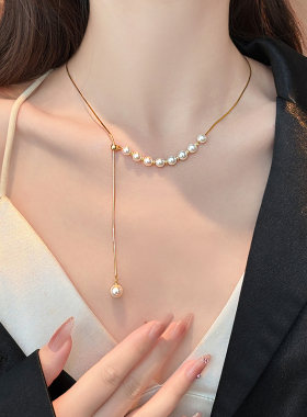 金色可调节珍珠吊坠项链锁骨链
