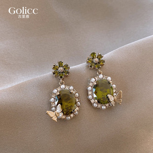 绿色锆石蝴蝶耳坠耳钉女轻奢高级感气质大气耳环独特绝美2026耳饰