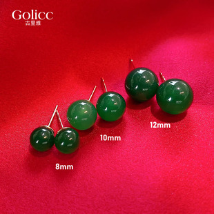 复古祖母绿耳钉女925纯银针养耳洞耳环2024年新款爆款高级感耳饰