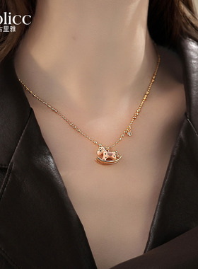 珐琅彩小马吊坠串珠项链轻奢小众