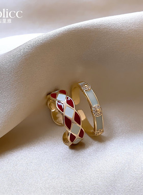 复古法式珐琅戒指女轻奢高级感小众设计食指戒2025新款爆款开口戒