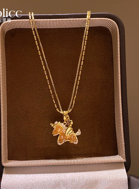 金色小马锆石吊坠项链轻奢高级感