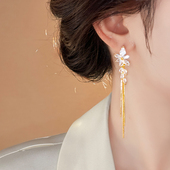 花朵锆石流苏耳环女2026新款 高级感轻奢耳钉独特夸张漂亮耳饰 爆款