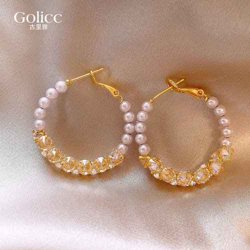 珍珠锆石拼接圈圈耳环独特漂亮