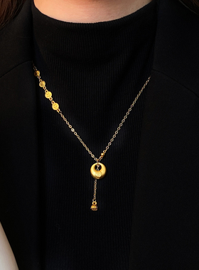 古法沙金吉言平安扣莲蓬吊坠项链