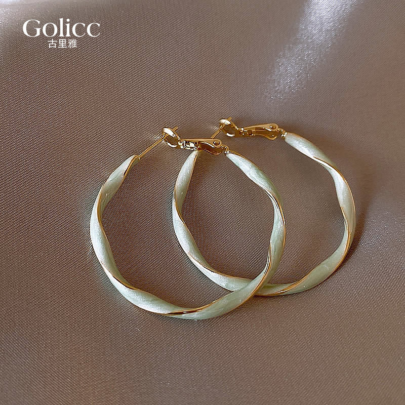 青色滴釉扭纹圈圈耳环高级感气质