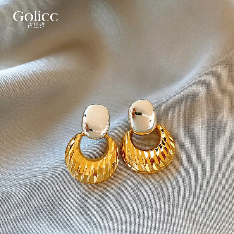 金属双色格纹耳钉小众设计感耳环