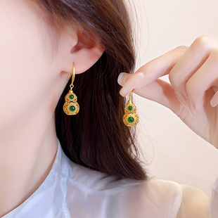 刘涛同款沙金葫芦耳环女2026新爆款轻奢高级感耳饰新中式配饰耳钉