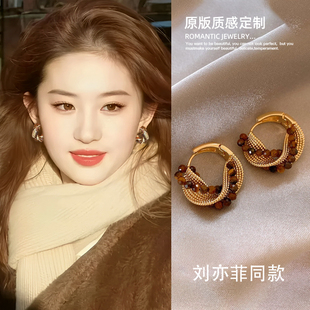 美拉德圈圈耳环女2025新款 轻奢高级感气质耳圈秋冬耳饰巨好看耳钉