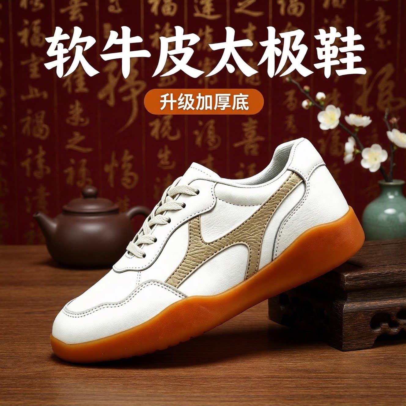 2026新款太极鞋女款男款真皮牛筋底厚底高端陈家沟八段锦太极拳鞋