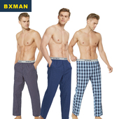 纯棉梭织居家长裤 BXMAN睡裤 男家居裤 中腰格子轻薄舒适双口袋