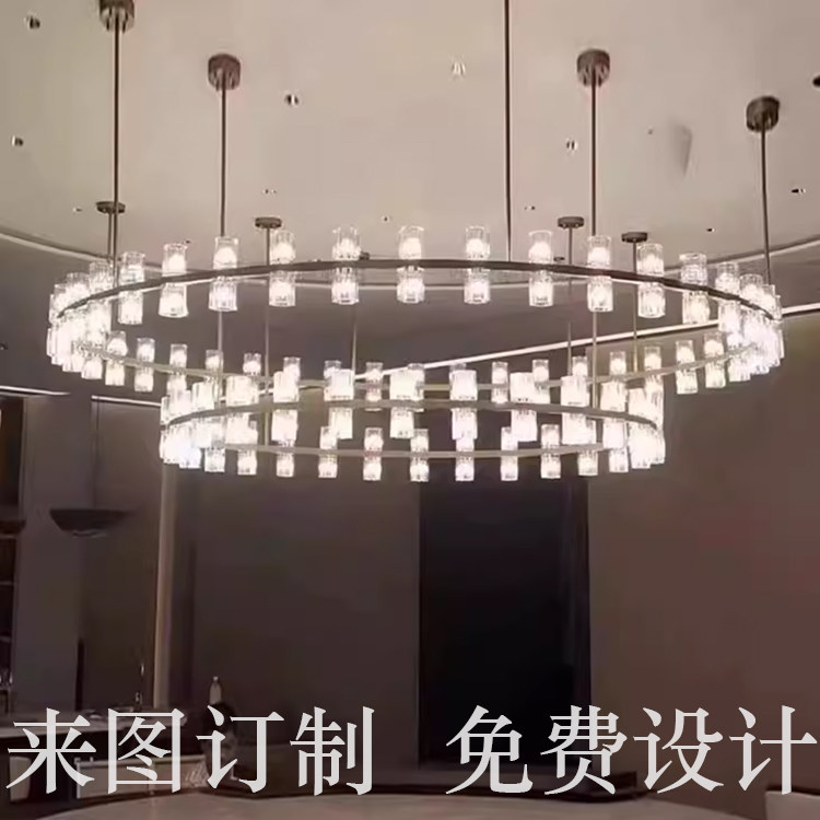 新款轻奢简约后现代餐厅包间吊灯别墅复式楼梯宴会厅酒店大堂灯具