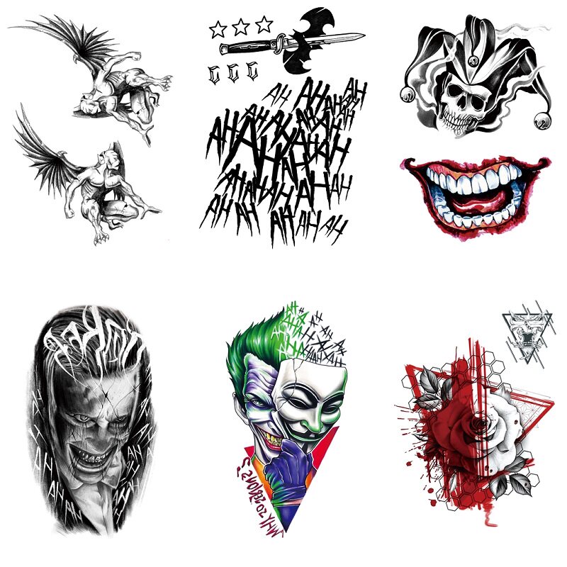 小丑大嘴巴英文恶魔血色玫瑰欧美聚会派对一次性防水持久纹身贴纸