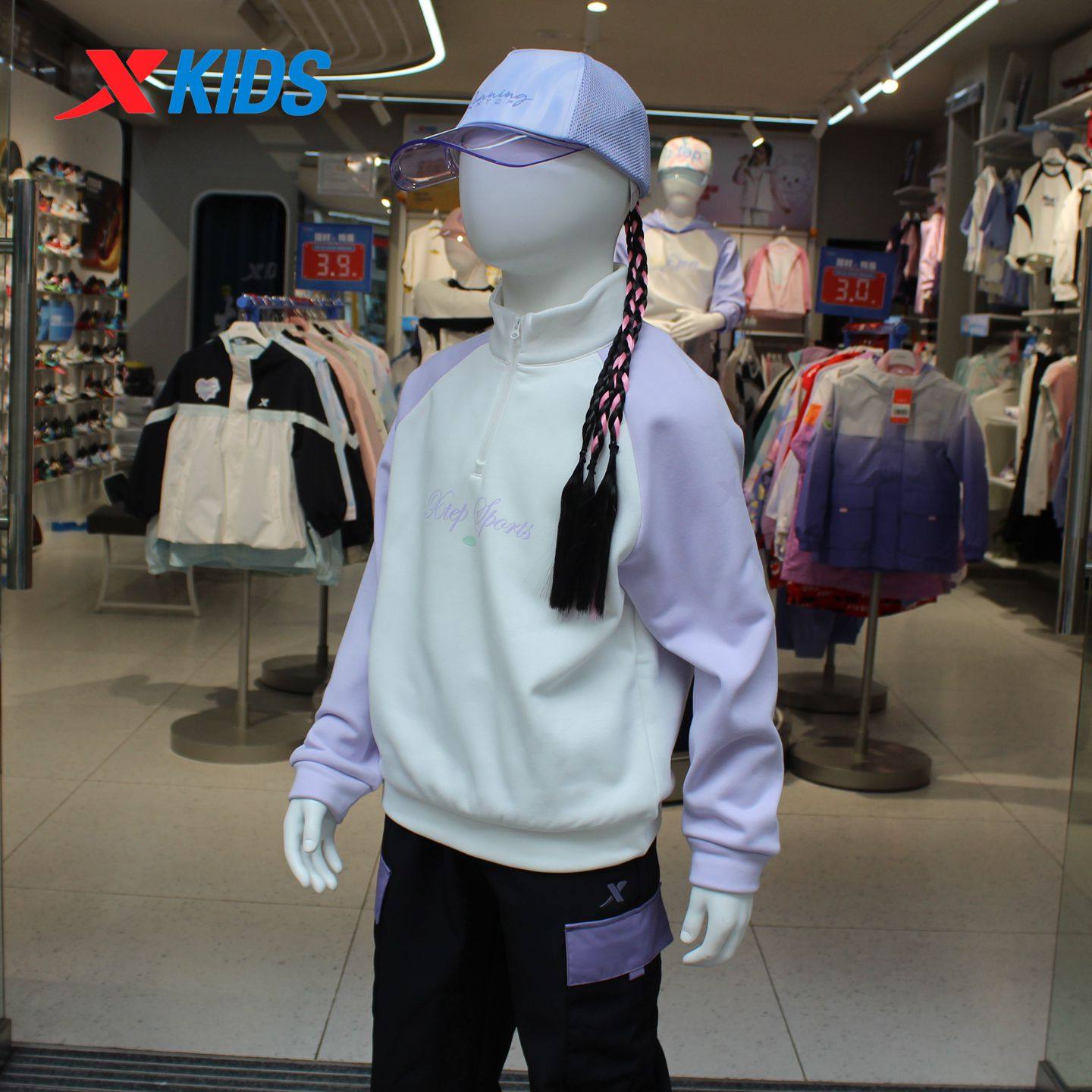 特步儿童2025冬季款女大童宽松套头卫衣加绒保暖T恤675424204318