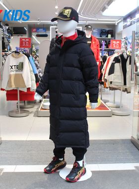 特步儿童2025冬新款连帽长款羽绒服加厚鸭绒保暖外套6754251A4134