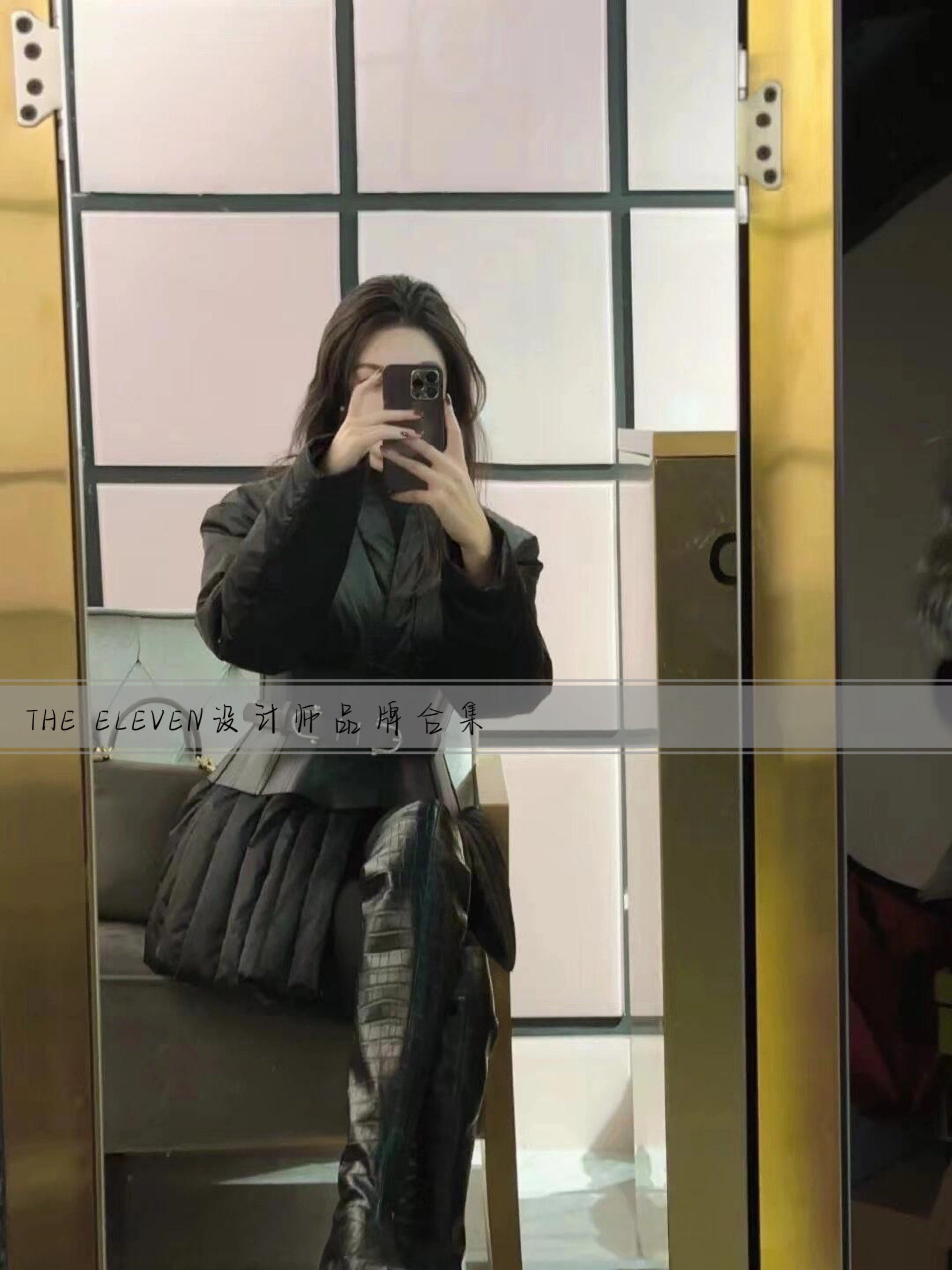2025年冬款女士设计师品牌意大利西太后黑色外套腰封大衣棉服