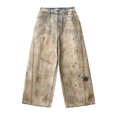 ETHOR25AW25秋冬新款泼漆宽松烫钻做旧重工水洗牛仔裤