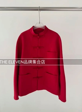设计师品牌2026年春夏男女同款红色羊毛混纺中式夹克外套