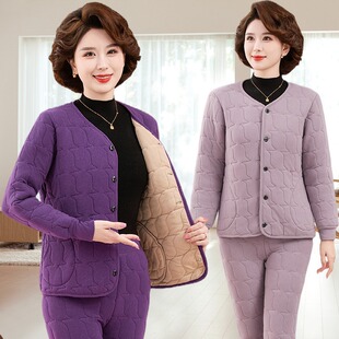 中老年女装棉衣外套冬季妈妈加绒加厚奶奶棉服棉裤保暖套装三件套