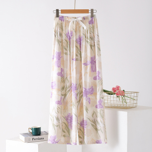 宽松直筒外穿遛弯阔腿裤 棉绸裤 国风人造棉家居九分裤 薄款 子女夏季