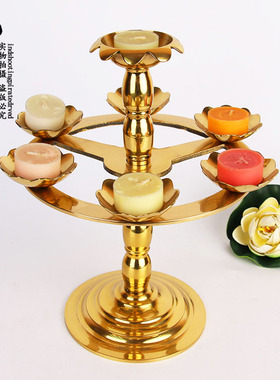 佛具佛灯用品酥油灯座纯铜烛台蜡烛底座七星灯架莲花供灯底座