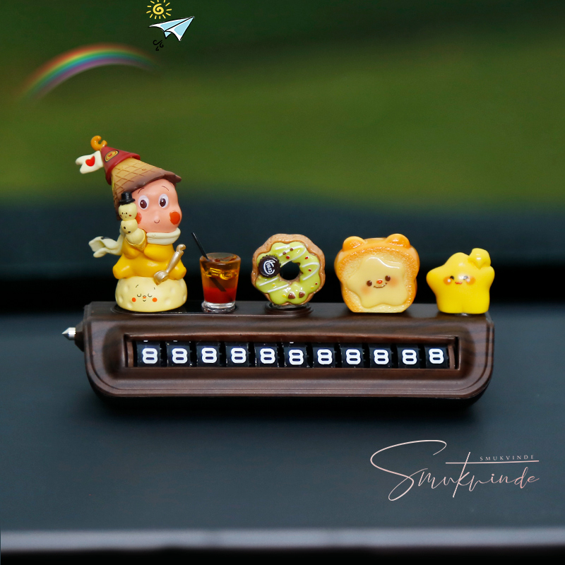 星星人挪车电话牌高级木纹汽车临时停车号码牌移车中控台车载摆件